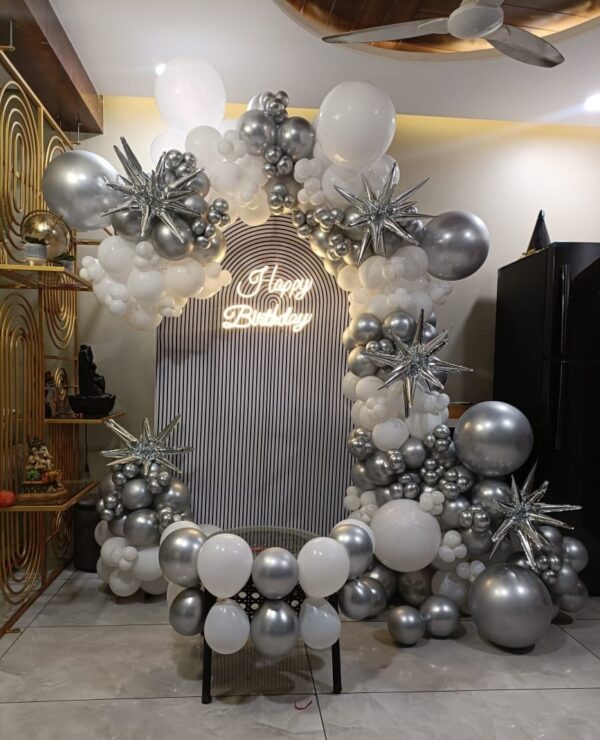 Silver & White Balloon Arch Decoration