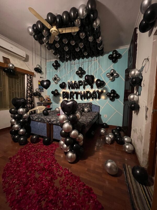 Elegant Black & Silver Birthday Room Décor
