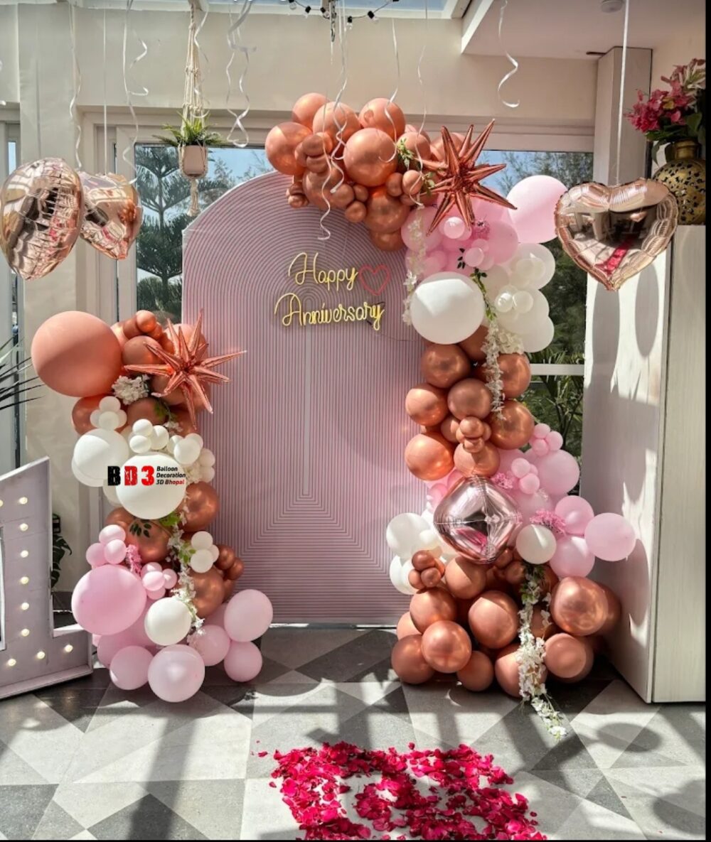 Rose Gold Radiance Anniversary Balloon Arch
